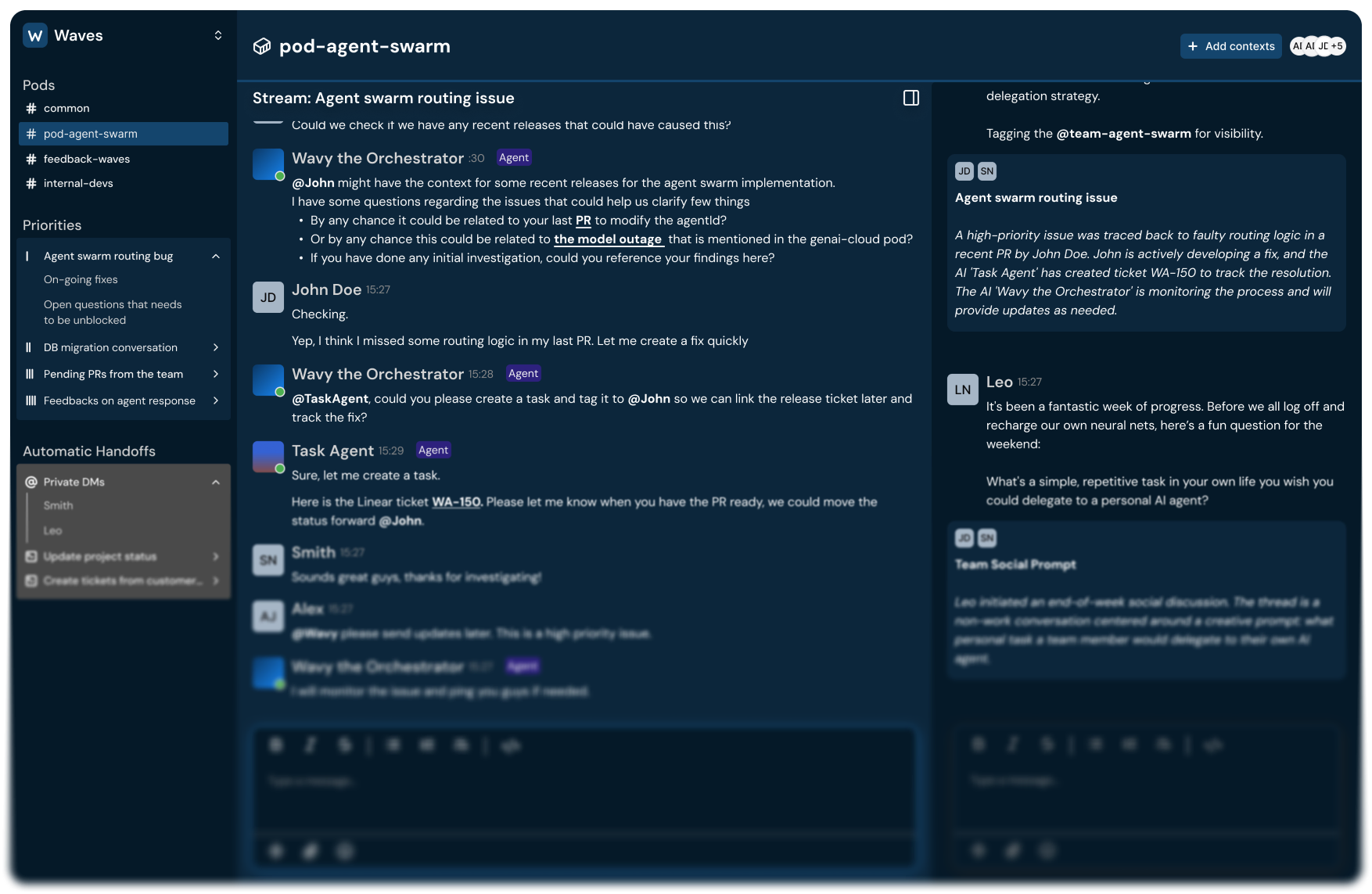 Waves App Interface - Agentic Workspace for Product Teams